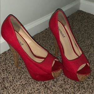 Denim red heels